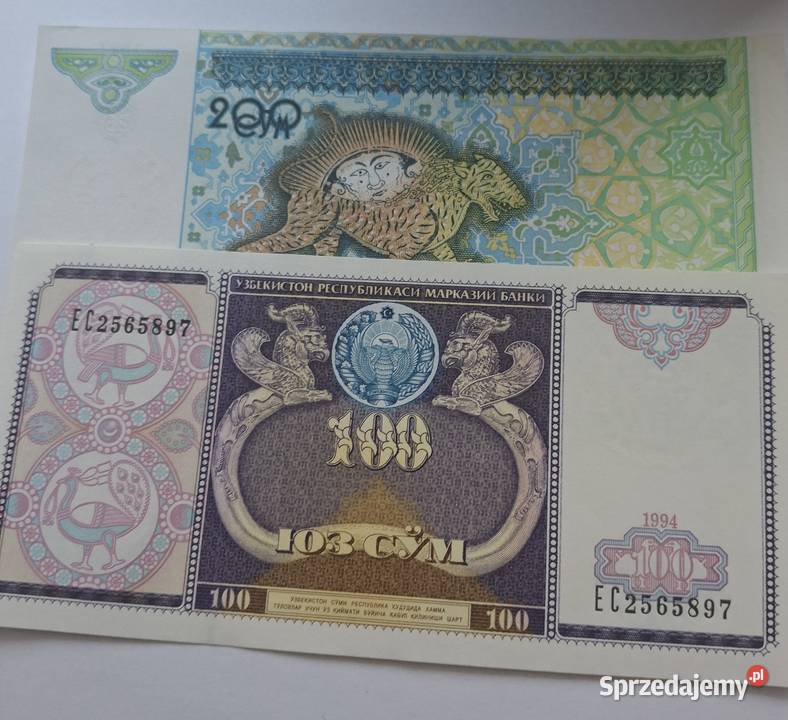 UZBEKISTAN2 BANKNOTY100 CYM200 CYM CAŁE ŁADNE mazowieckie Legionowo