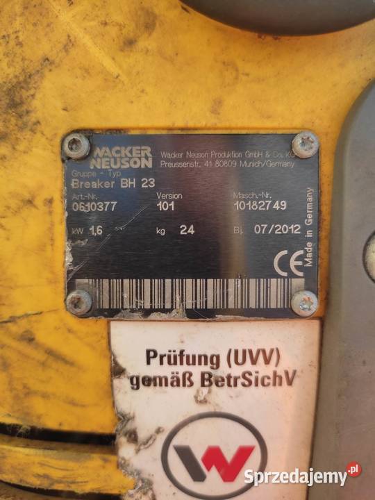 Młot wyburzeniowy Neuson Wacker BH23 Pozostałe Zbylitowska Góra