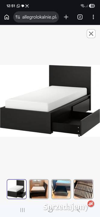 Łóżko MALM Ikea czarne pojedyncze Wrocław