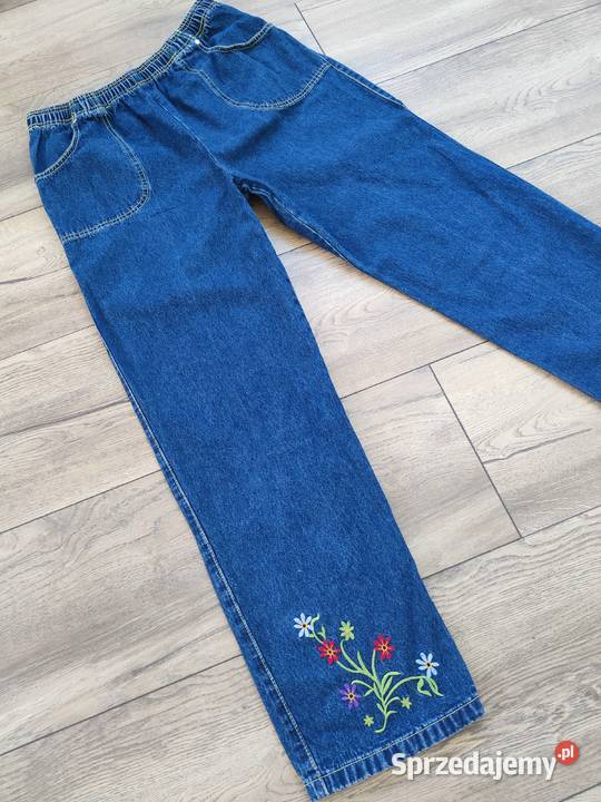 Jeansowe spodnie Vintage Naszycia 80 90s 44 Jasło