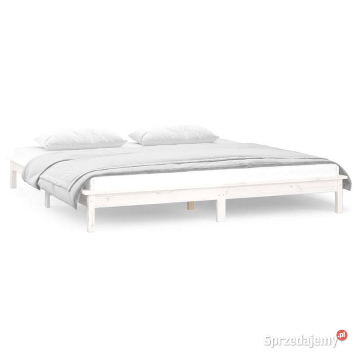 Rama łóżka z LED biała King Size lite drewno Łóżka