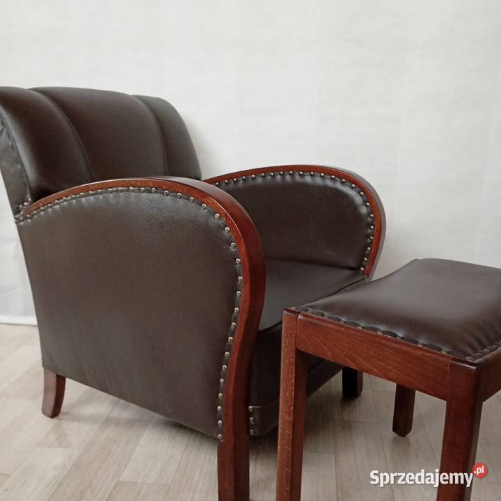 Fotel i podnóżek w stylu Artdeco renowacji SKÓRA Puszczykowo