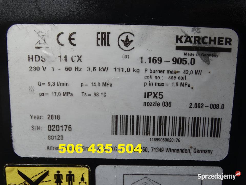 Myjka Ciśnieniowa Karcher HDS 614 CX 2018 mazowieckie sprzedam