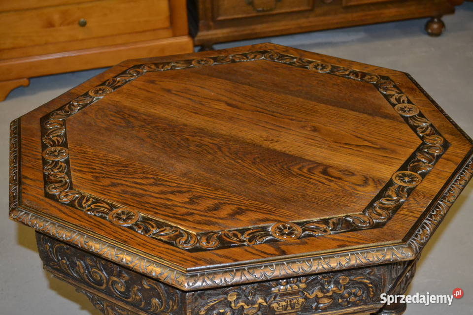 stół stolik neorenesansowy lity dąb Antyki sprzedam