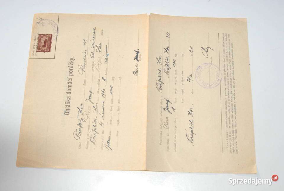 Stary dokument Horn Poaply Czechosłowacja antyk śląskie Cieszyn