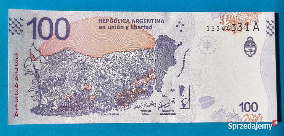 100 argentyńskich pesos 201819 UNC Numizmatyka Rzeszów sprzedam