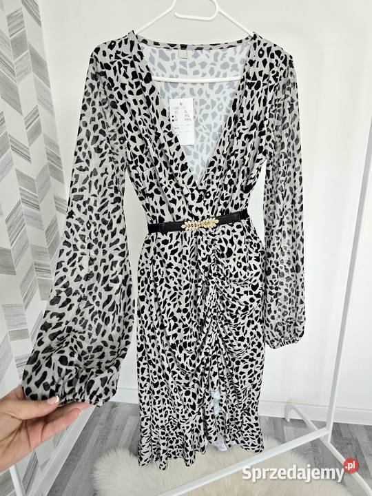 Sukienka Rękawy z Siatki print centki szary/srebrny Wodzisław Śląski sprzedam