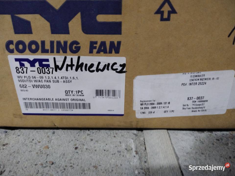 WENTYLATOR CHŁODNICY TYC 8370037 SKODA VW SEAT Układ chłodzenia Legionowo