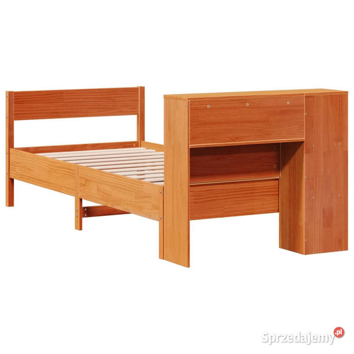 Łóżko z regałem bez materaca woskowy brąz sosna 82cm