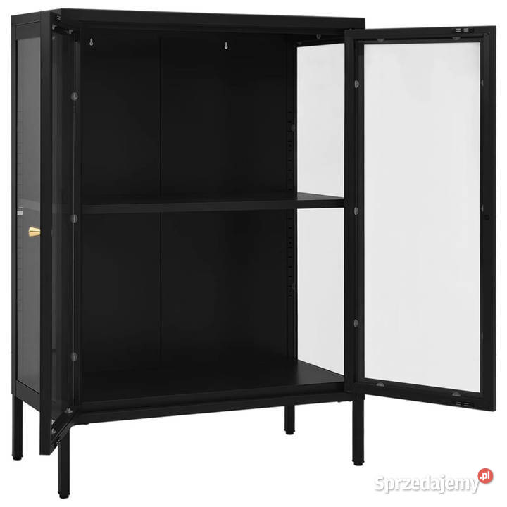 Szafka boczna czarna 75x35x105 stal i szkło