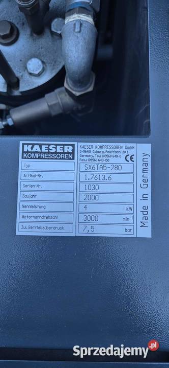 Sprężarka śrubowa Kaeser SX6 75 Bar 4kW dolnośląskie Jelcz-Laskowice