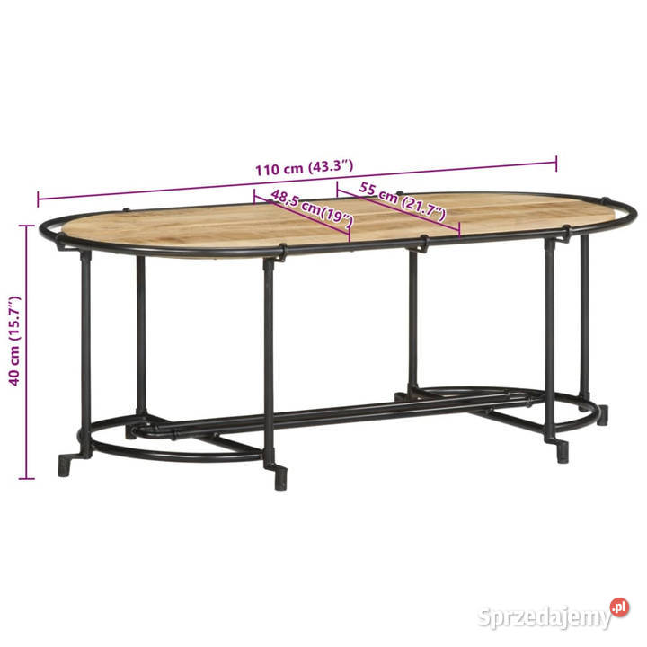 Stolik kawowy 110x55x40 lite surowe drewno mango