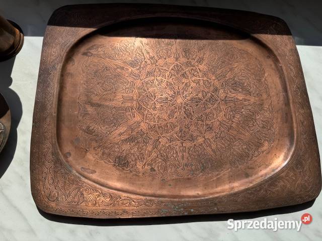 Stara taca mosiężna z ładnym dekorem popielnica Częstochowa