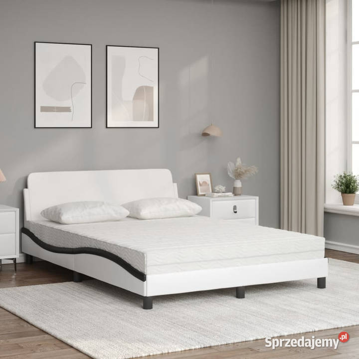 Łóżko z materacem białoczarne sztuczna skóra 125cm sprzedam