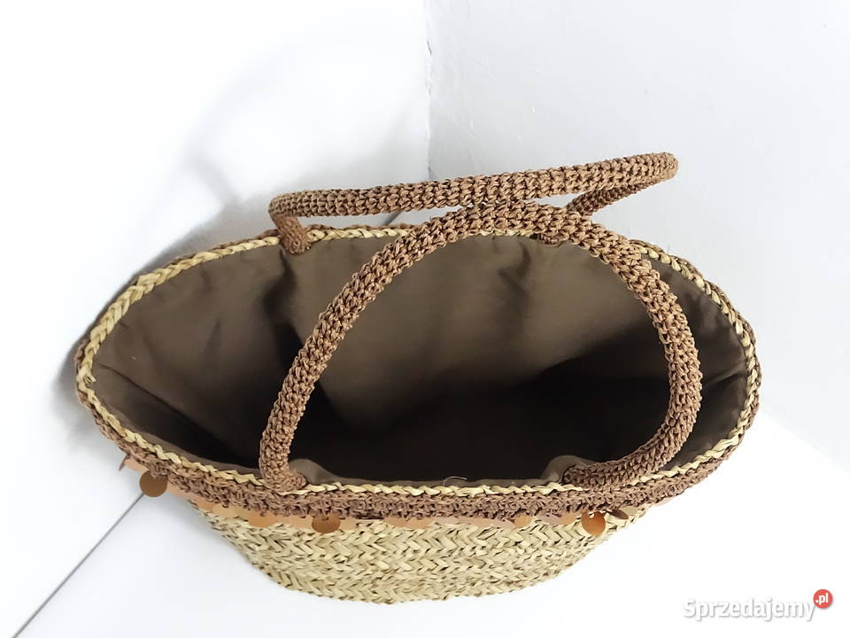 Przepiękna Pleciona Torba Koszyk z Cekinami Boho Do ręki  Biłgoraj