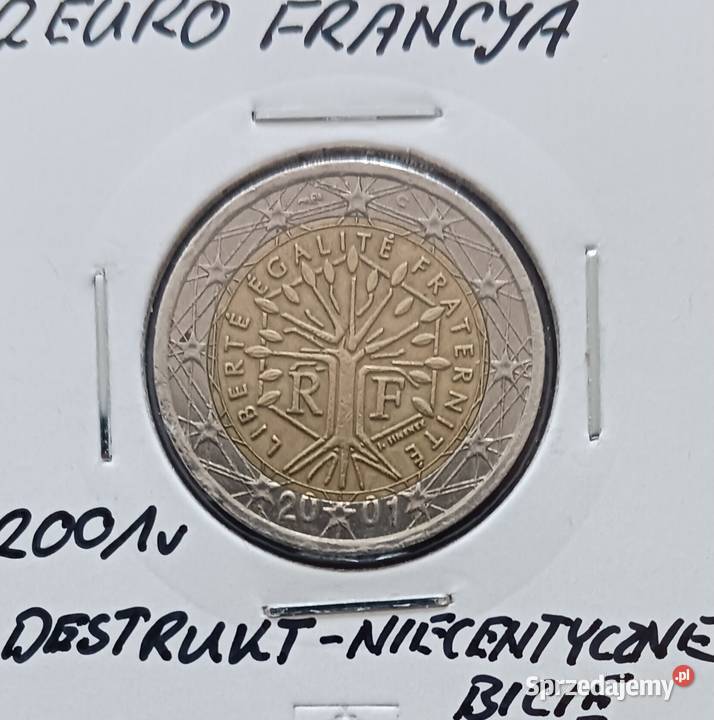 2 Euro Francja 2001 r przesunięcie stempla Konin