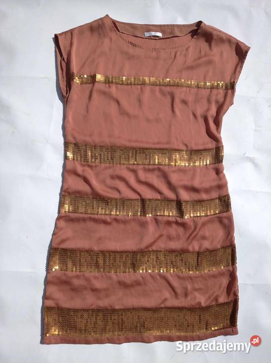 Sukienka damska z cekinami brązowy/beżowy Gniezno
