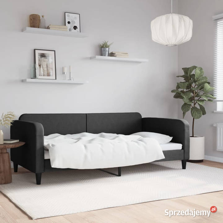 Sofa z funkcją spania czarna obita tkaniną mazowieckie Warszawa sprzedam