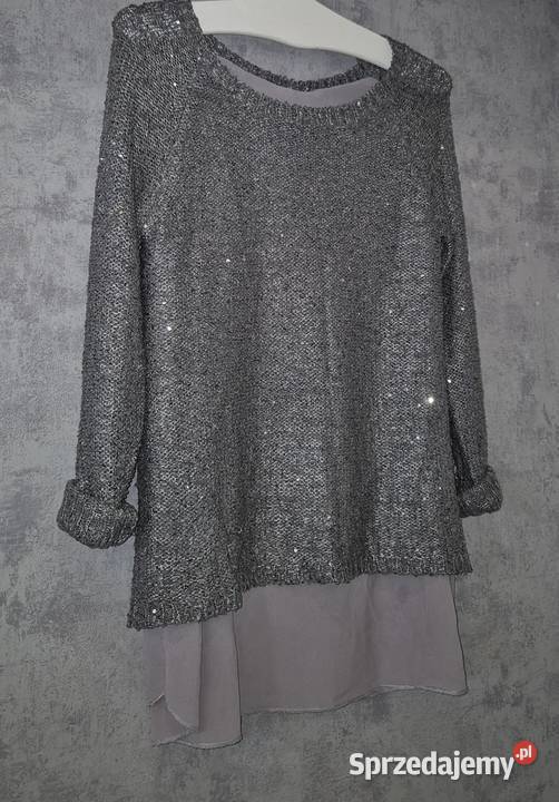 Sweter damski srebrna nitka 38M szary/srebrny Łódź