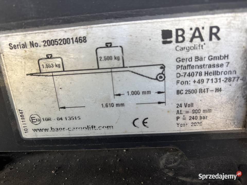 Winda pod naczepę BAR Cargolift 2020 Kielce