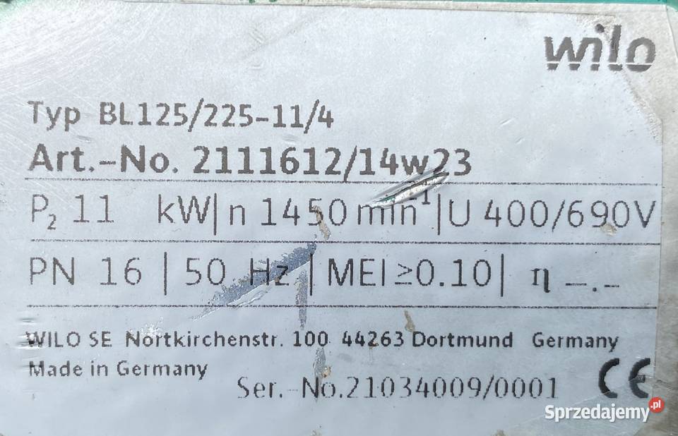 pompa WILO 11kW 1450obr BL125225114 Pigża sprzedam