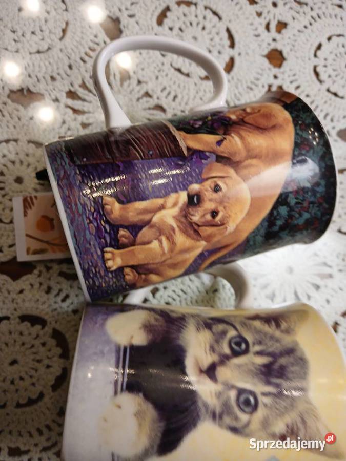 Kubki porcelanowe ze zwierzętami sygnowane Warszawa