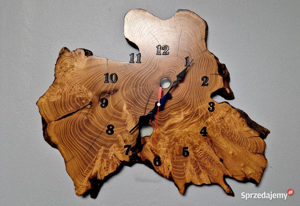 Zegar drewniany z żywicą ręcznie robiony Zegary Warszawa