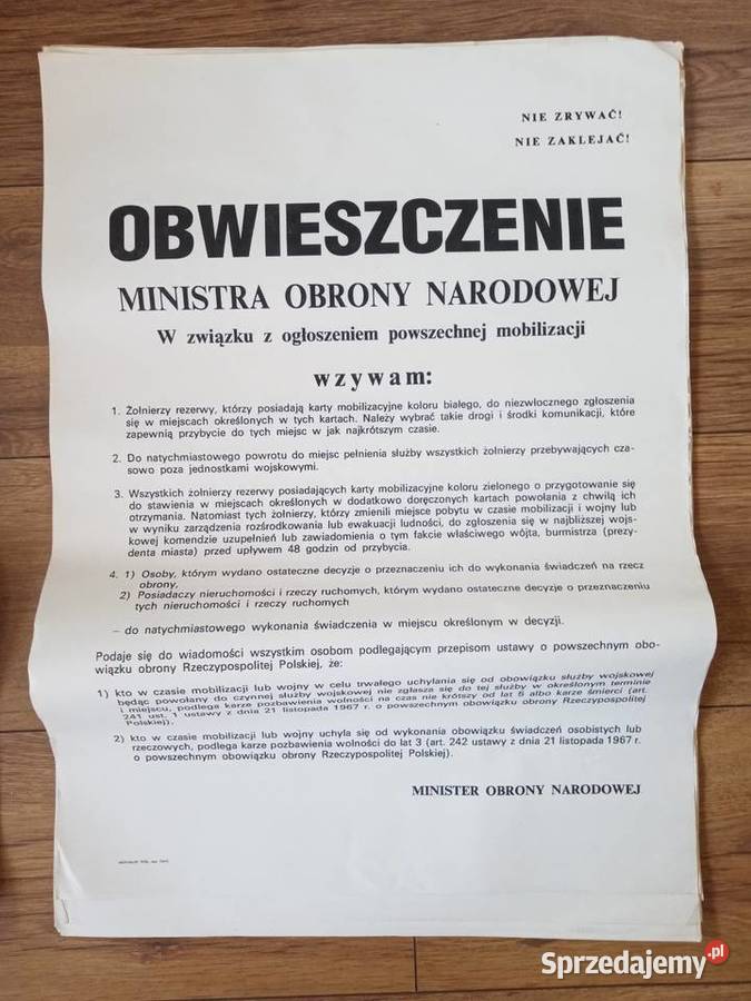 Obwieszczenie ministra obrony narodowej Konstantynów Łódzki