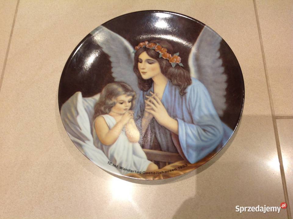 Stary Talerz Porcelanowy Anioł modlący się z wielokolorowy Nowa Sól