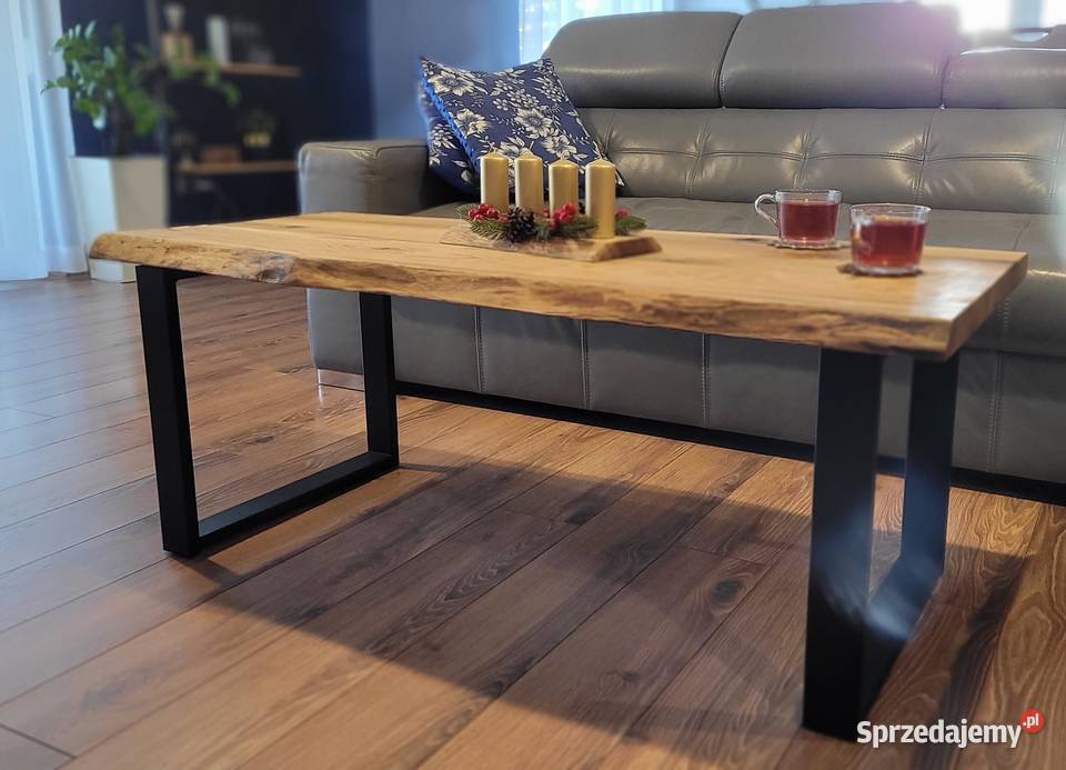 Industrialny stolik kawowy 120 Ława dębowy blat Tarnowskie Góry