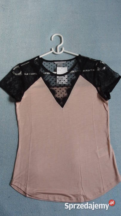 Koszulka bluzka xs 34 czarny pudrowy róż hm różowy Toruń
