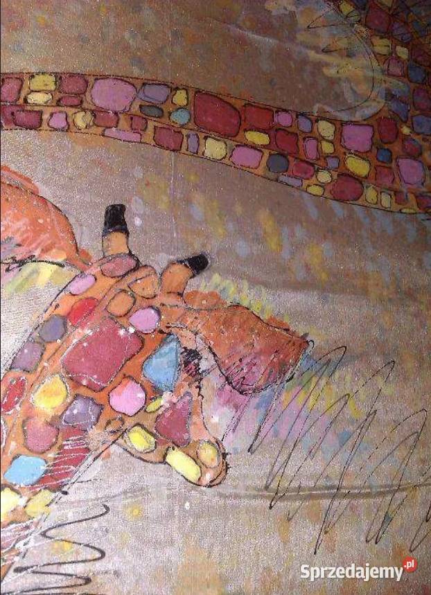 Apaszka jedwabna ręcznie malowana ptŻyrafa