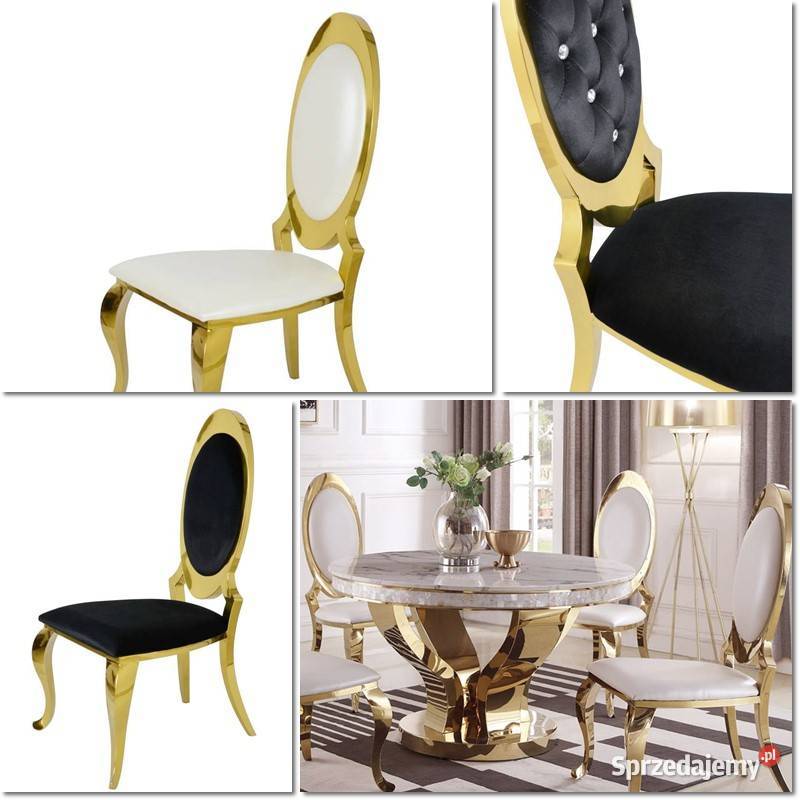 Krzesła glamour Victoria Złote Tapicerowane Do jadalni Stół