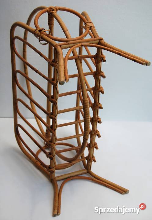 Gazetnik rattanowy art deco design lata 60 PRL Lublin sprzedam
