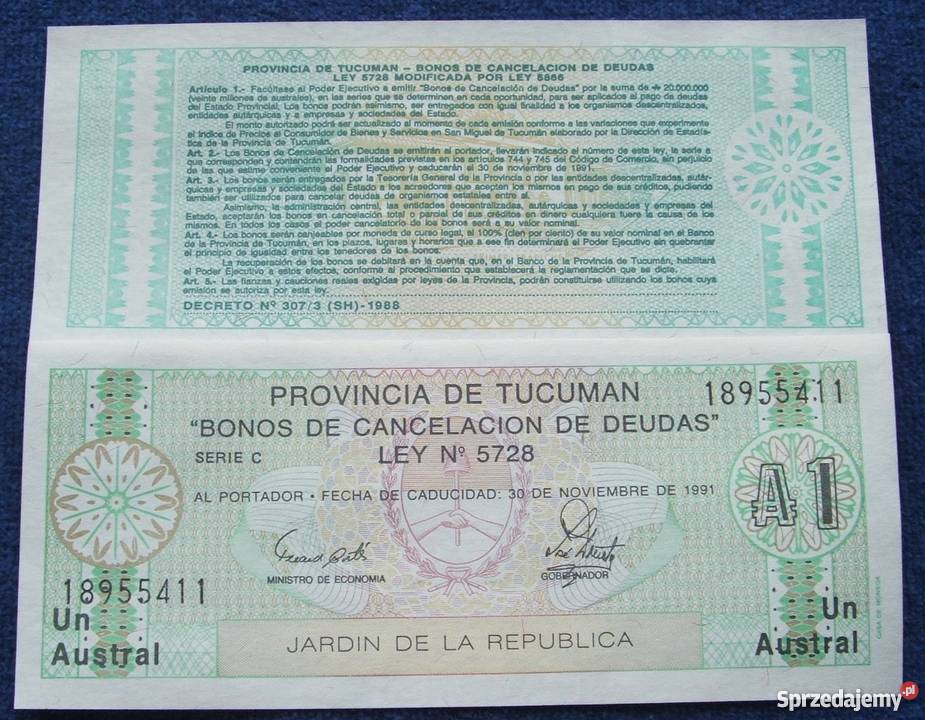 ARGENTYNA TUCUMAN 1 AUSTRAL Kolekcjon Banknot 1 Katowice