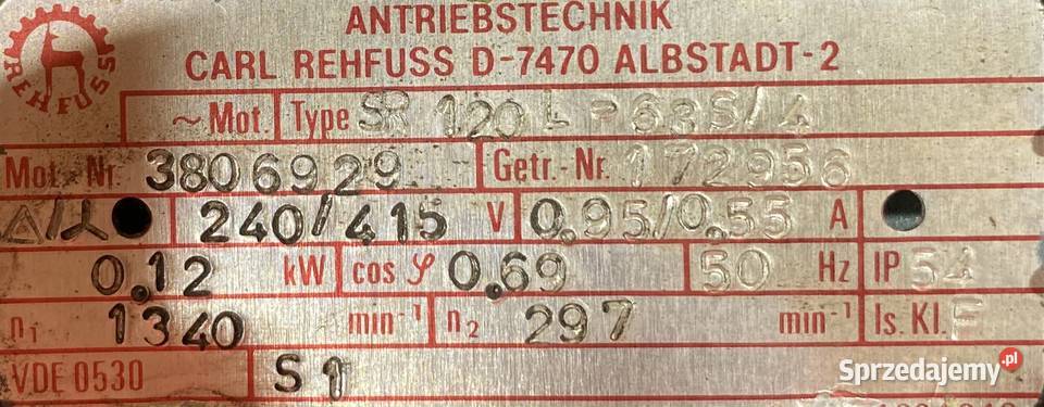 motoreduktor przekładnia 012kW 297obr 3fazowy