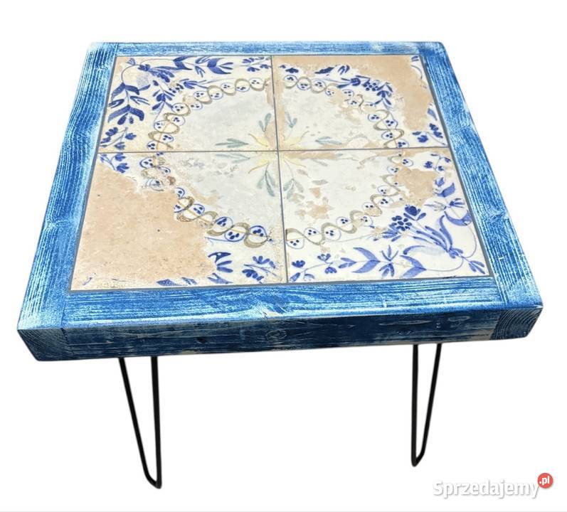 Stolik kawowy z drewna i płytek ceramicznych Szczecin