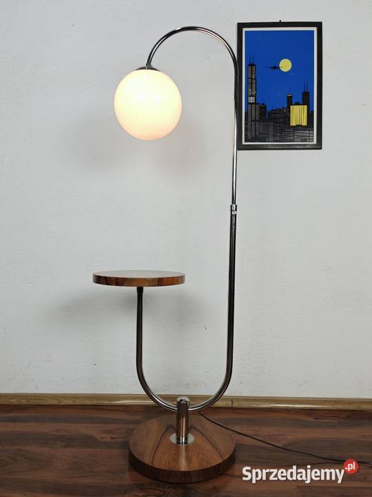 Lampa stojąca Art Deco Bauhaus Chrom orzech Warszawa