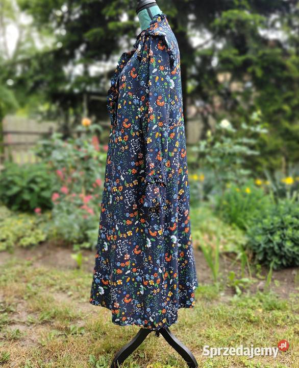 Sukienka HM 44 XXL wiskoza granatowa w kwiaty Spódnice i sukienki Szczecin