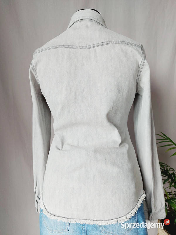 Szara koszula jeansowa bawełna wiskoza długi