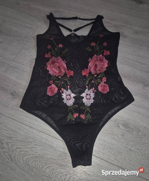 Body damskie haft kwiaty 38M czarny Body i gorsety Łódź sprzedam