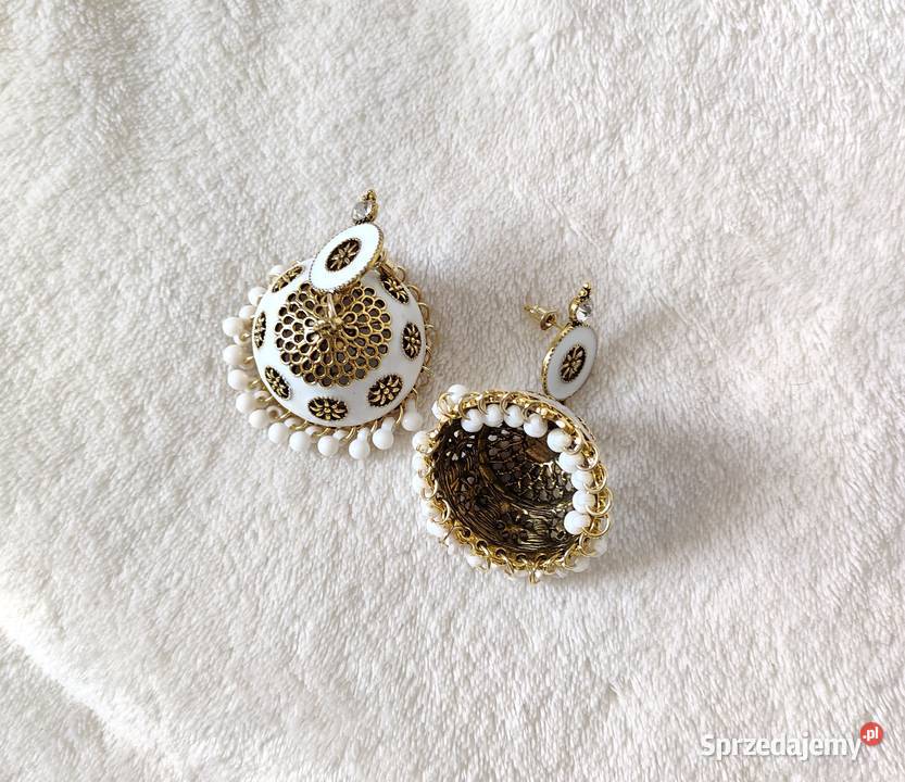 Kolczyki duże boho indyjskie jhumka białe kolor Kolczyki zachodniopomorskie Szczecin