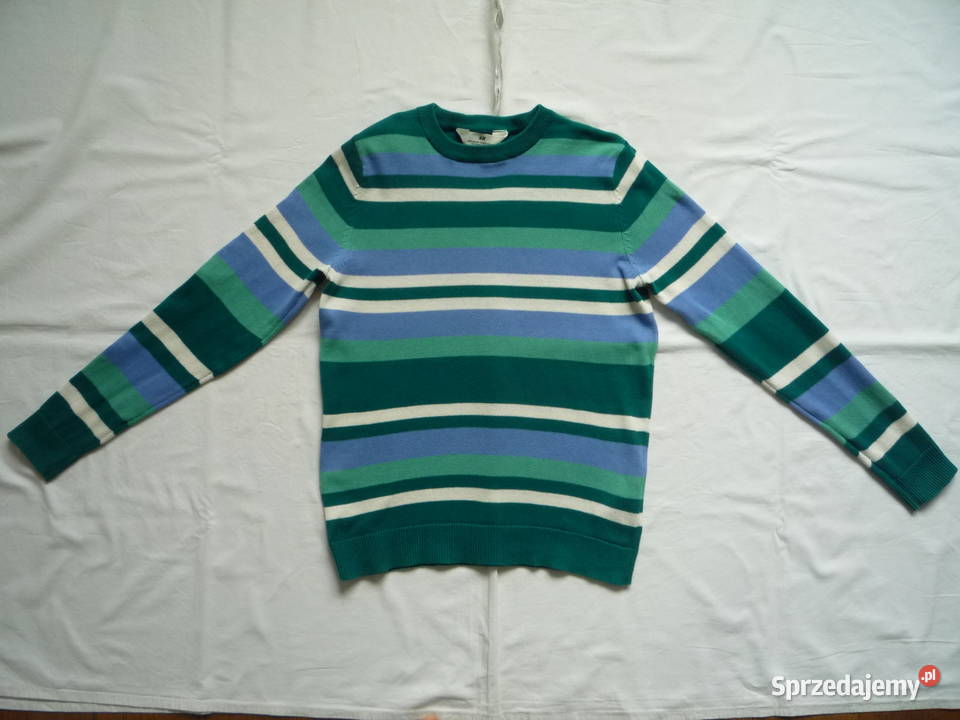 HM 134140 Sweter z pasy niebieskie zielone Nowy Swetry sprzedam