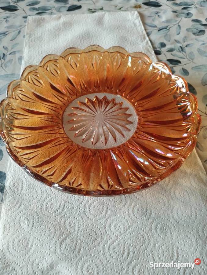 PRL patera carnival glass iryzowana art deco pomarańczowy