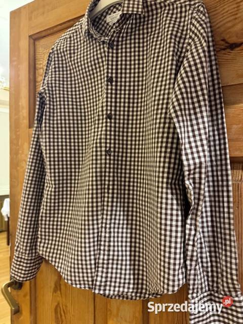 Koszula męska S Zara Slim Fit w kratkę brązowa Zara