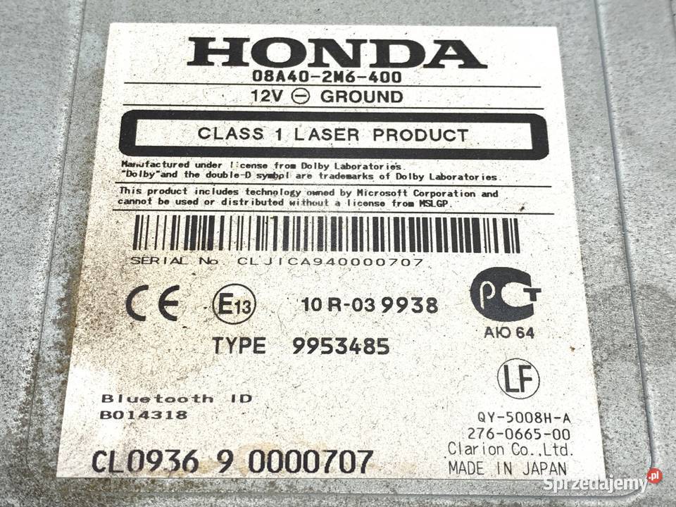 RADIO HONDA CRV III 08A402M6400 ODTWARZACZ