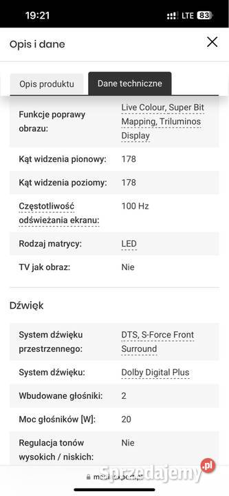 Telewizor SONY KD65XF8505 65 LED 4K 100Hz sprzedam