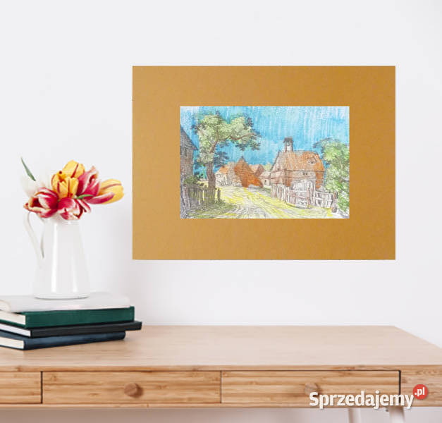retro pejzaż A3 wieś plakat wiejski obrazek wielokolorowy Gdańsk