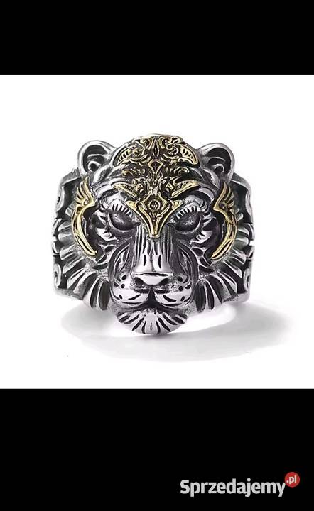 Luksusowy pierścionek z srebra z wizerunkiem lwa