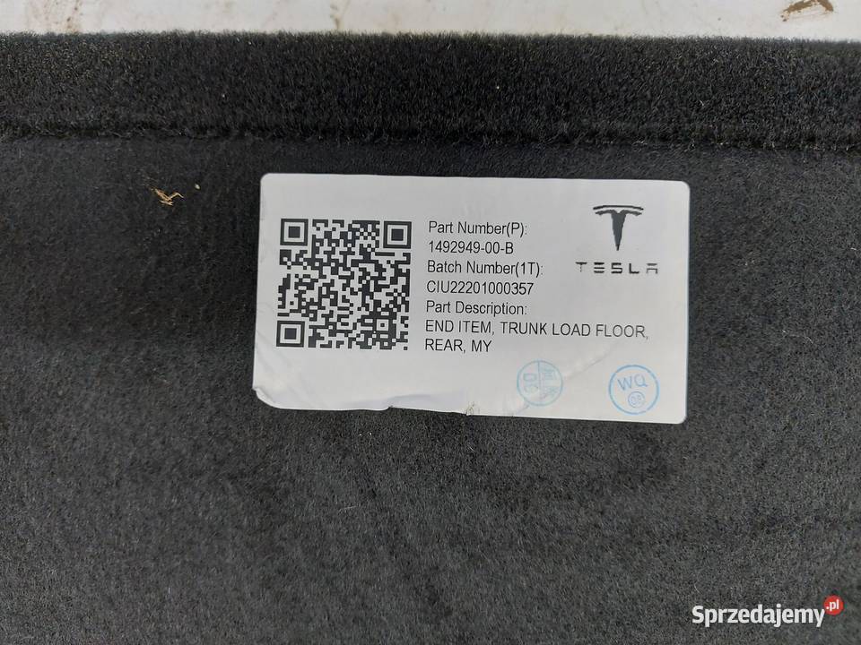 TESLA MODEL Y 2022r PODŁOGA DYWAN BAGAŻNIKA